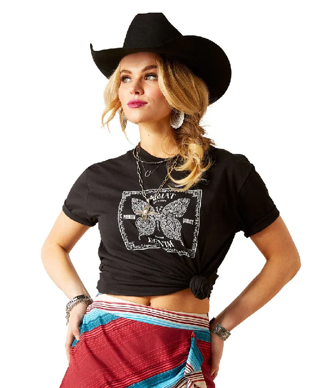 Women's Butterfly Bandana T-Shirt Fleece Nylon Spandex