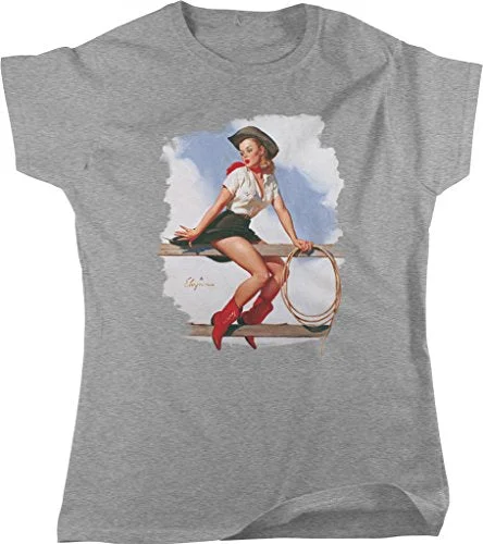 Women Brand Famous Clothing Funny Short Sleeve Cotton T-Shirts Pin-Up Cowgirl, Hi Ho Silver Custom T Shirts Online Solid Color Striped Floral
