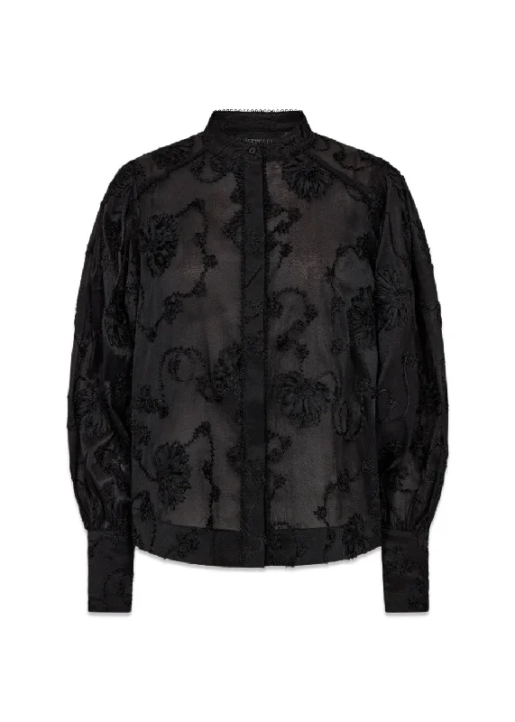 CMMILDE-SHIRT - Black Collared T-Shirt Boat Neck A-Line