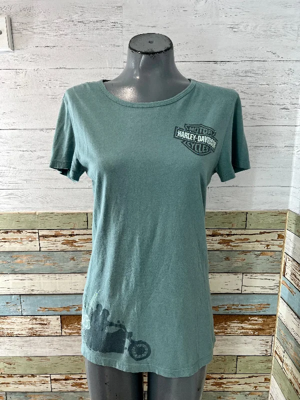 00’s Green Logo Print Harley Davidson T-Shirt Casual Formal Business