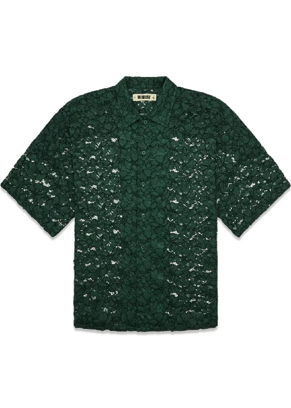 Luna Flower Shirt - Dark Green Hooded Caped Shawl Collar