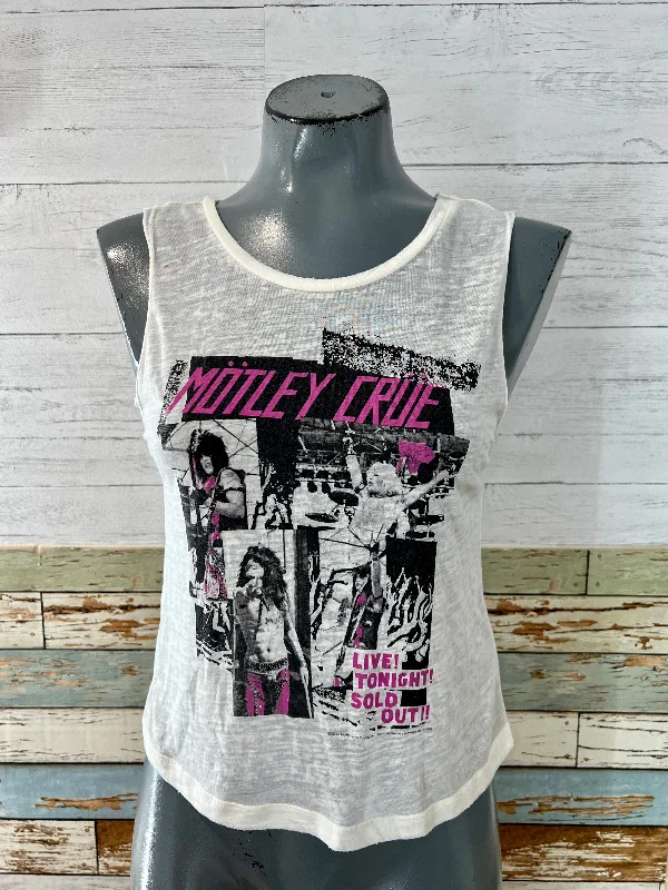 00’s White Distress Motley Crue Revival Music Tank T-Shirt Plaid T-Shirt Polka Dot Checkered