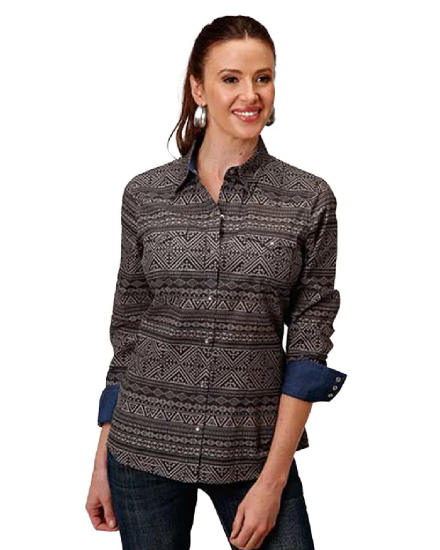 Women's Long Sleeve Print Shirt Terry Blend Velvet Blend Canvas Blend