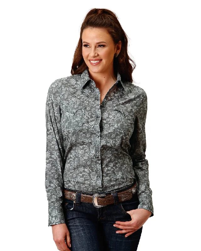 Women's Silver Vine Western Shirt Front Pockets Side Pockets Patch Pockets