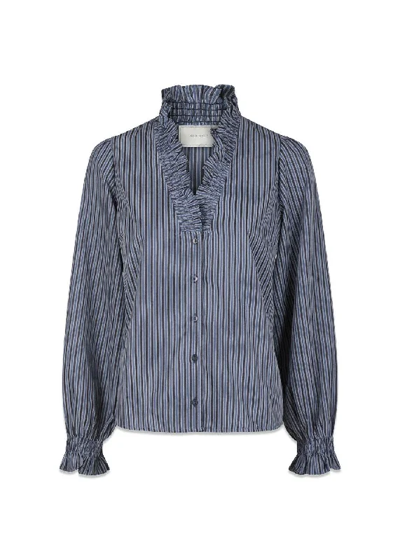 Brielle Twill Stripe Shirt - Dusty Blue Spandex Blend Rayon Blend Denim Blend