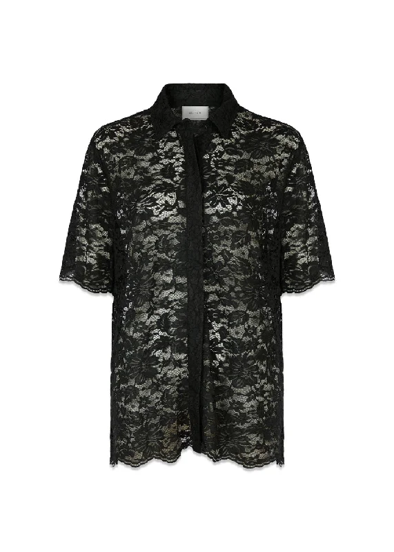 Lamari Lace Shirt - Black Embroidered Appliqued Beaded