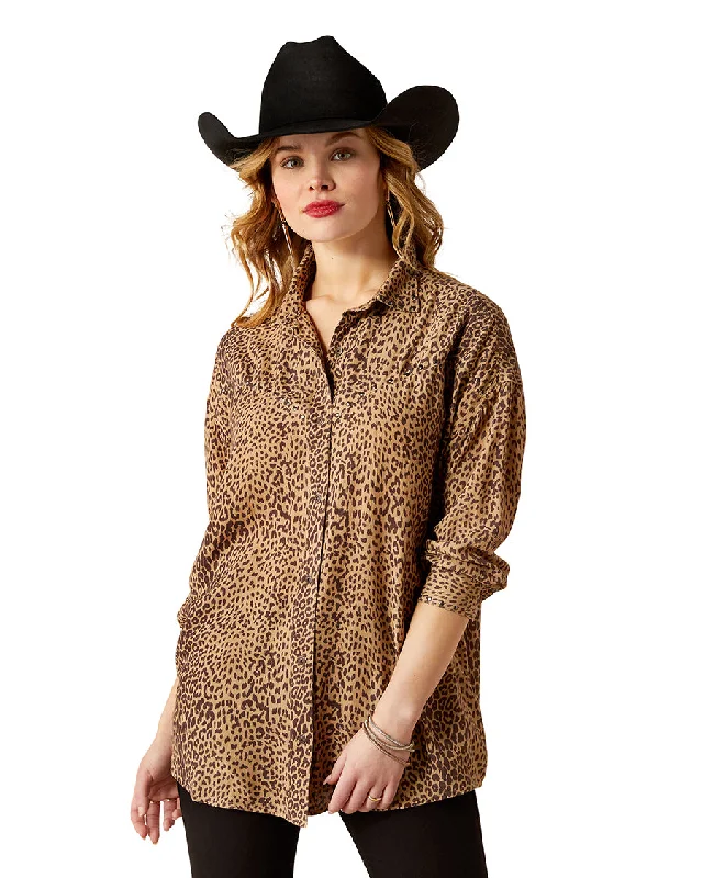 Women's Relaxed Leopard Shirt Elasticated Padded Insulated