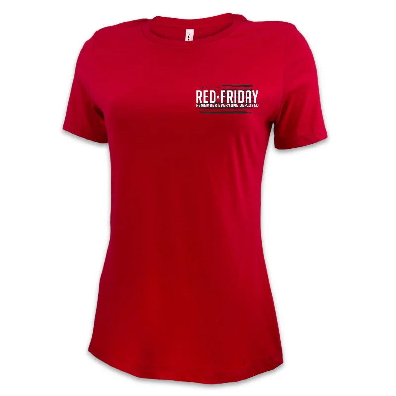 RED Friday Left Chest Ladies T-Shirt (Red) Knit Fabric Woven Fabric Fleece Fabric