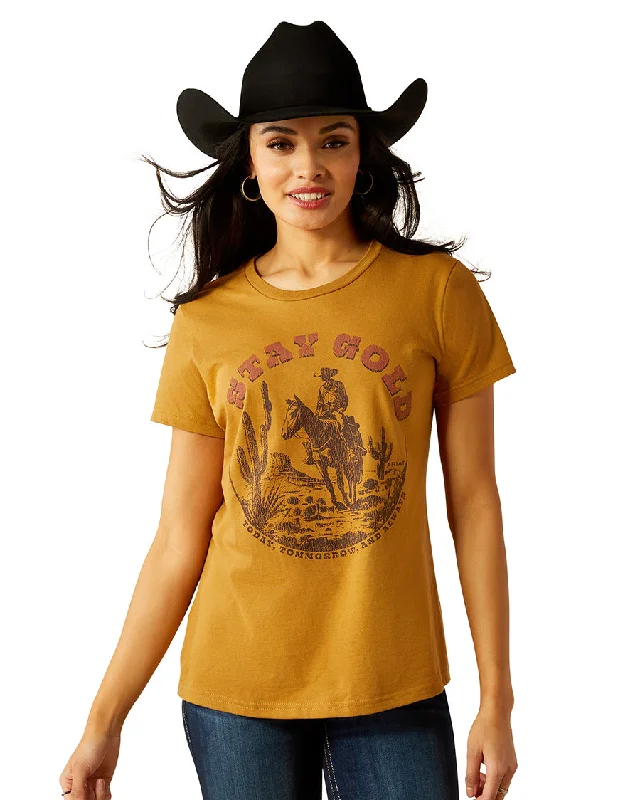 Women's Stay Gold T-Shirt Graphic Embroidered Appliqued