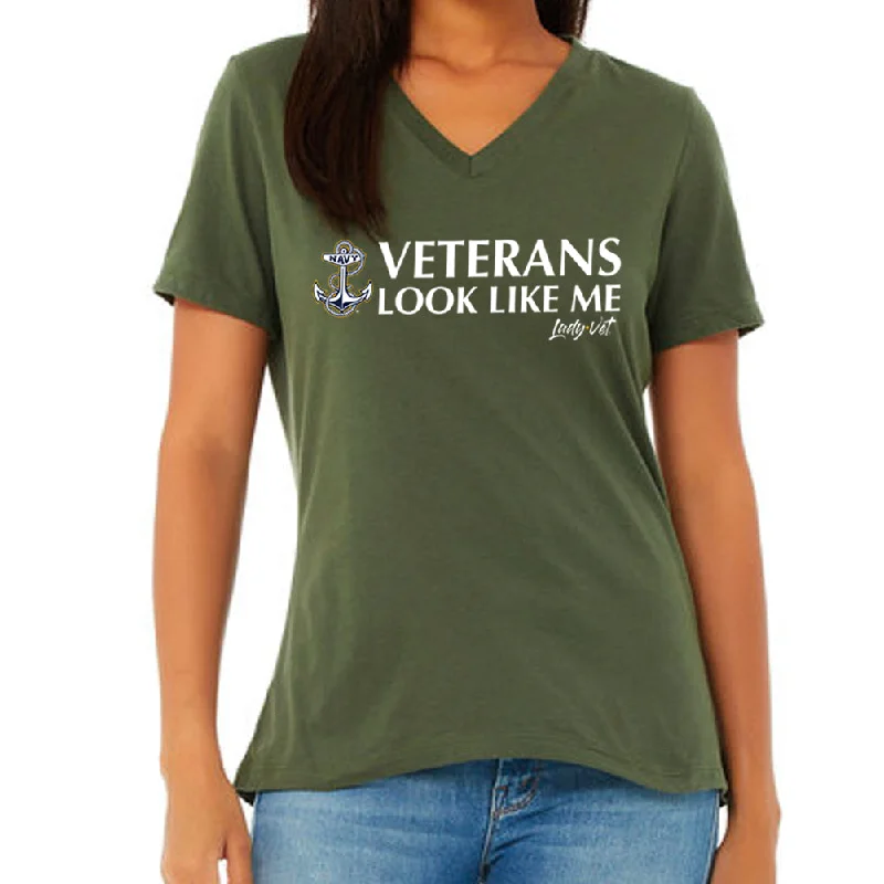 Navy Vet Looks Like Me V-Neck T-Shirt Collared Crew Neck Turtle Neck