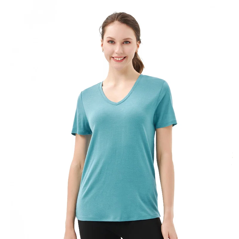 Women’s Merino 170g V-Neck  Short Sleeve T-Shirt  Teal Basic T-Shirt Crew Neck Short Sleeve
