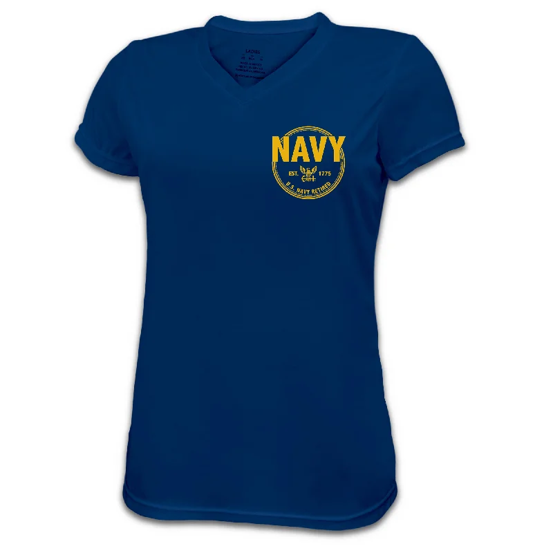 Navy Ladies Retired Performance T-Shirt Mesh Fabric Canvas Fabric Denim Fabric