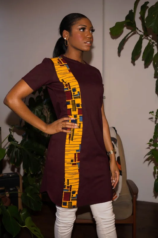JOSIA African Print Women's T-shirt Dress Mesh Blend Leather Blend Suede Blend