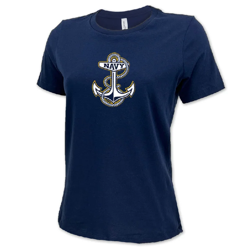 Navy Ladies Anchor Logo T-Shirt Striped Floral Plaid