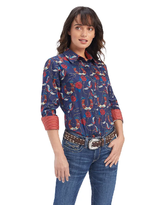 Women's Kirby Stretch Shirt Solid Print Embellished