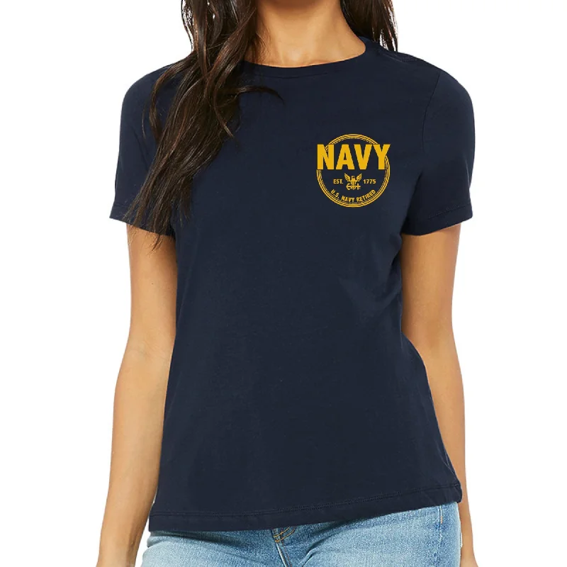 Navy Retired Ladies T-Shirt Nylon Fabric Polyester Fabric Spandex Fabric