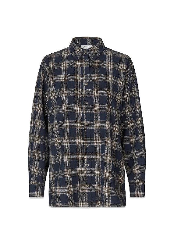 Tappomd shirt - Navy Sky Check Solid Print Embellished