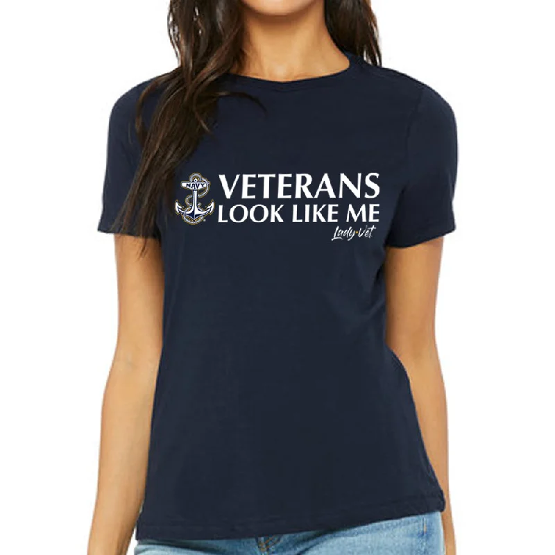 Navy Vet Looks Like Me Ladies T-Shirt Print Jacquard Patchwork