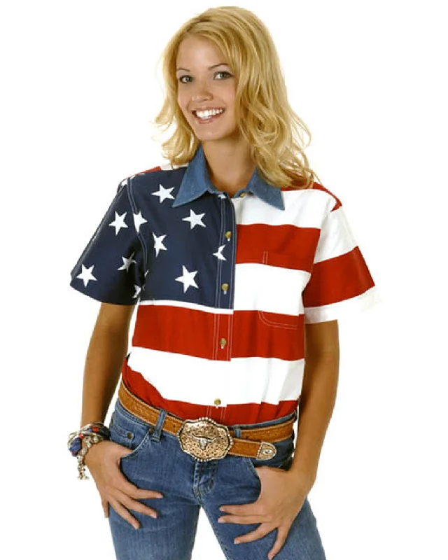 Womens Stars & Stripes Shirt Mesh Blend Leather Blend Suede Blend