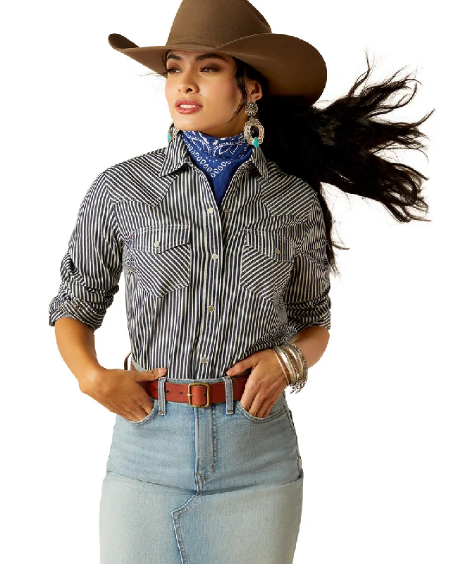 Women's Railroad Stripe Shirt Polka Dot Checkered Tartan
