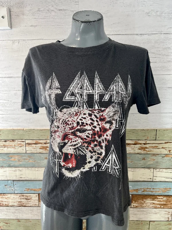 00’s Black Distress Tiger Print Def Leppard Revival Music T-Shirt Elegant Classic Vintage
