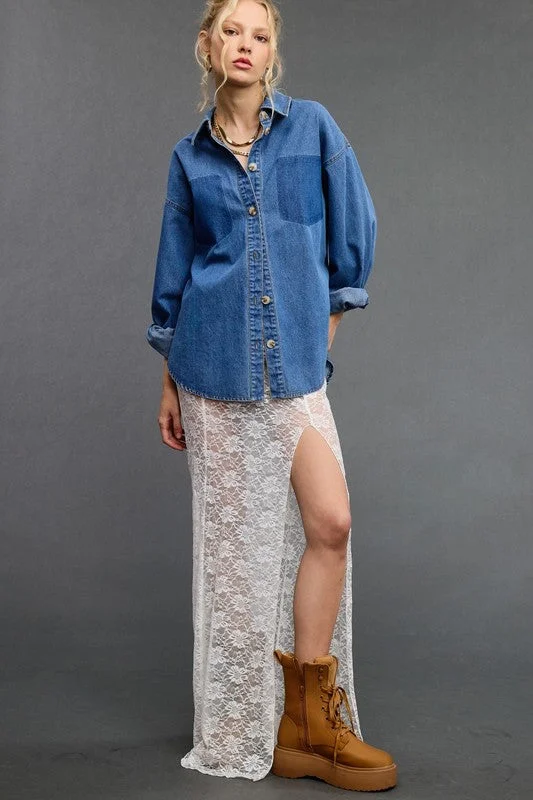 Joanna Denim Shirt Striped Floral Plaid