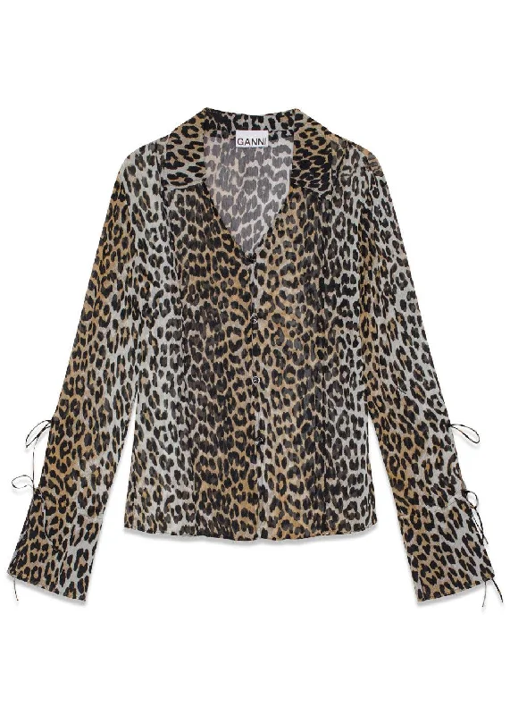 Printed Chiffon Slim Shirt - Almond Milk Layered Multi-layer Single Layer