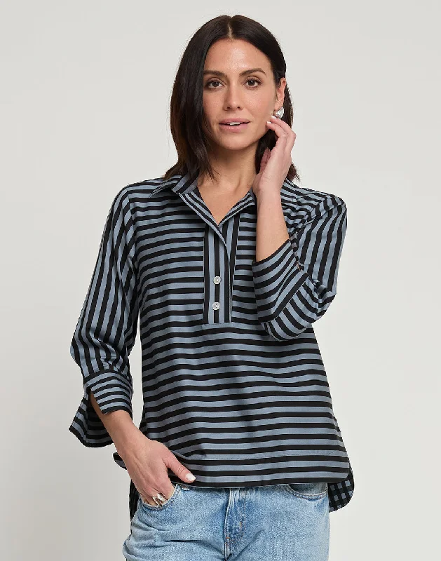 Aileen Shirt with 3/4 Sleeve Houndstooth Herringbone Solid