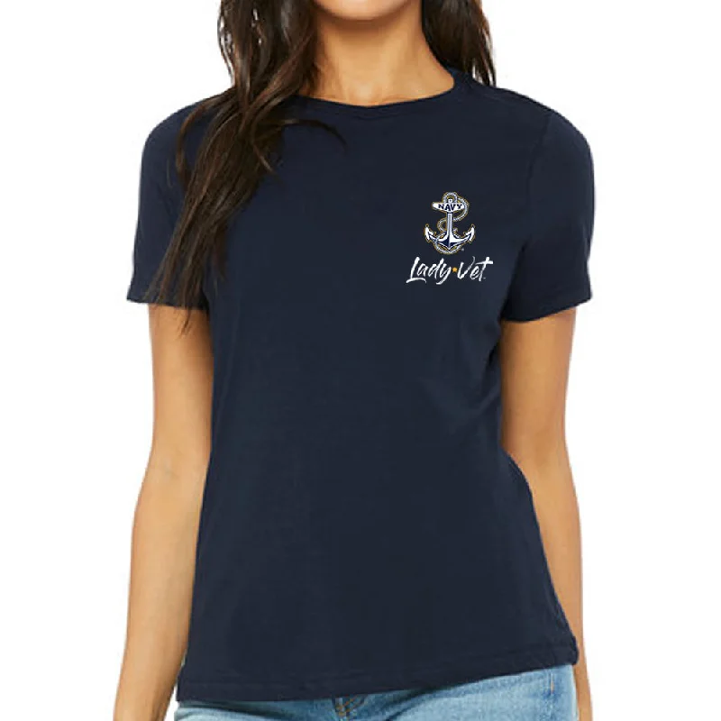 Navy Lady Vet Left Chest Logo Ladies T-Shirt Houndstooth Herringbone Solid
