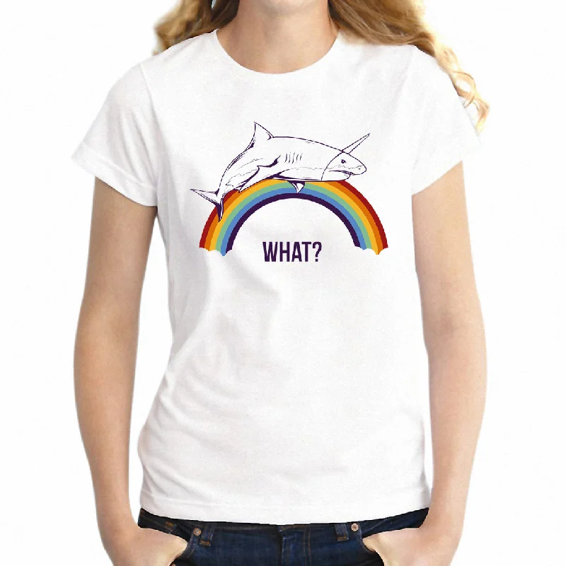 Women's T Shirt Dry Humor Sea Unicorn Rainbow Funny Girl's Artsy Tee Front Pockets Side Pockets Patch Pockets