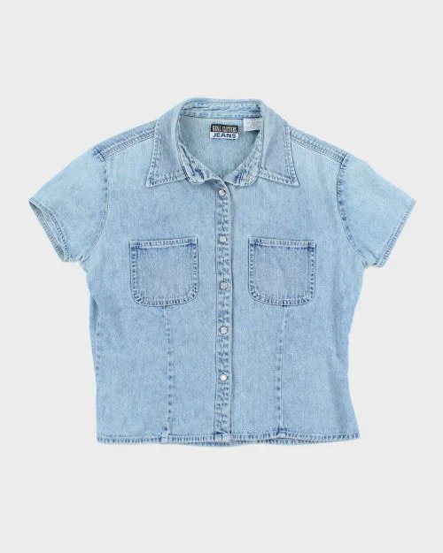 Vintage Real Clothes Denim Shirt - L Denim Fabric Leather Fabric Suede Fabric