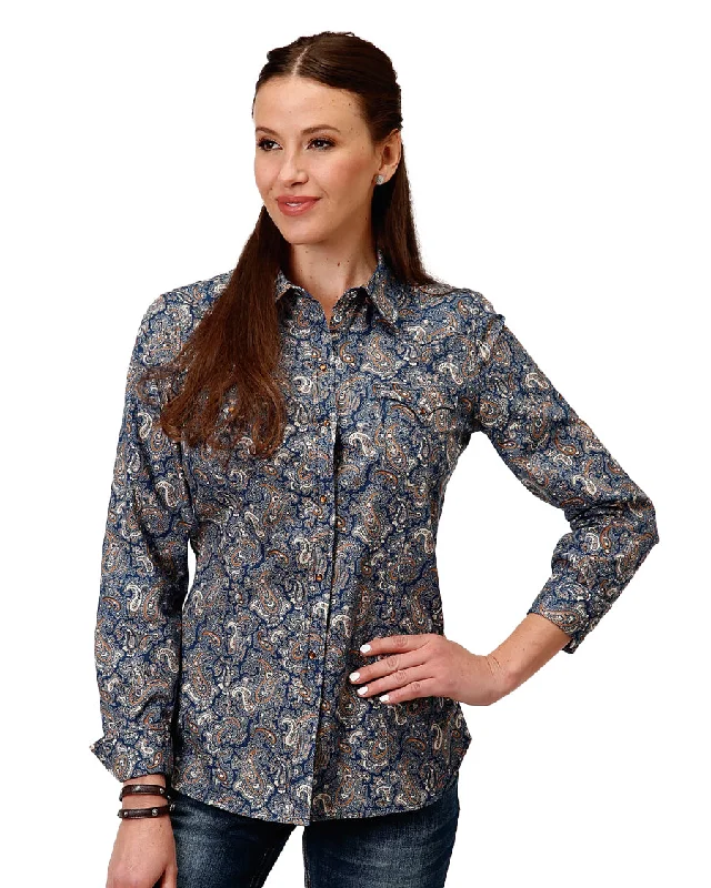 Women's River Paisley Print Western Shirt Silk Blend Satin Velvet