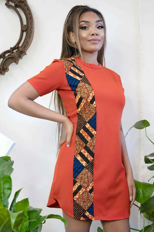 ELENA African Print Women's T-shirt Dress Lace Blend Ribbed Blend Corduroy Blend