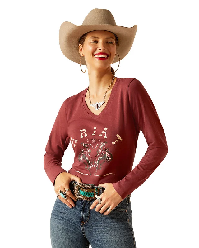 Women's Rodeo T-Shirt Asymmetrical Pockets Print
