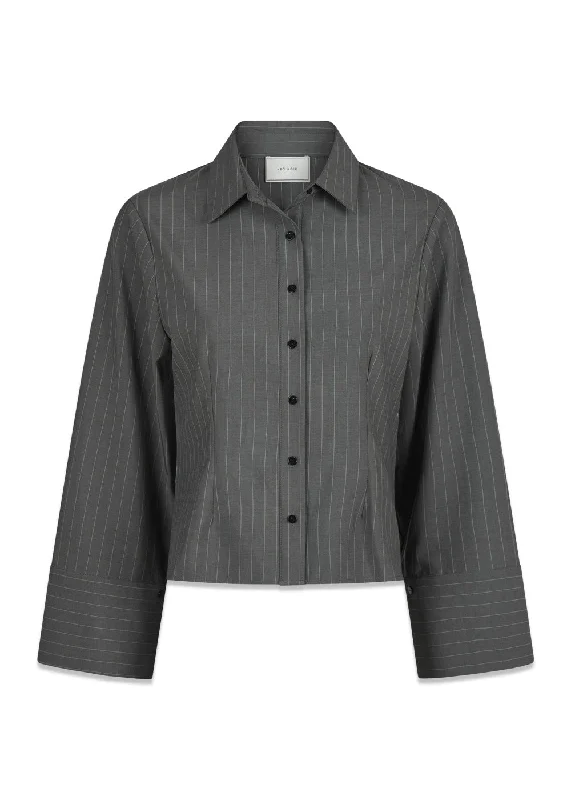 Rosa Pinstripe Shirt - Grey Terry Blend Velvet Blend Canvas Blend