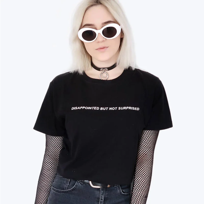 Disappointed But Not Surprised T-Shirt Women Casual Tumblr Inspired Pastel Pale Grunge Aesthetic Tee Funny T Shirt For Girls Plaid T-Shirt Polka Dot Checkered