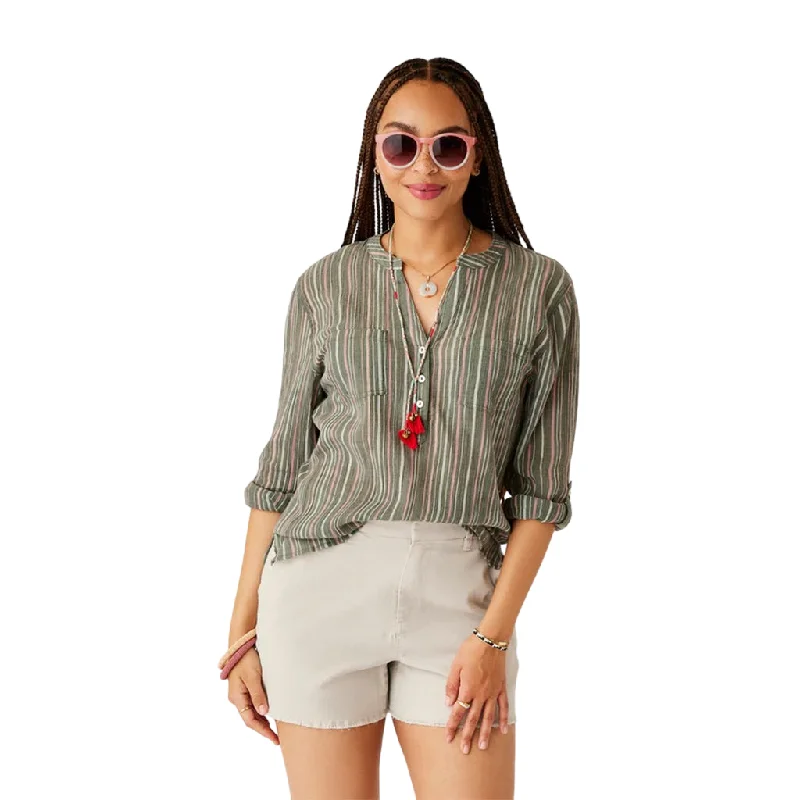 Carve Women's Dylan Gauze Shirt Ribbed Striped Patterned