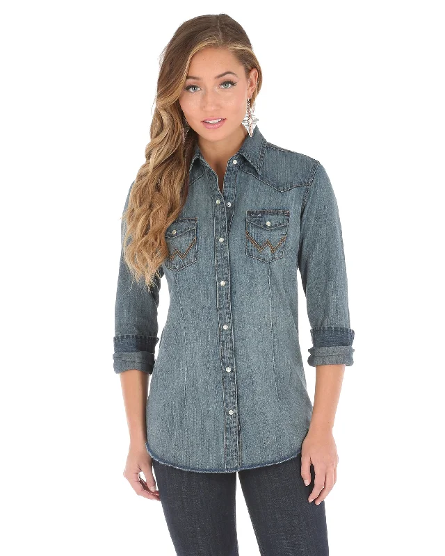 Women’s Denim Western Shirt Mesh Canvas Denim
