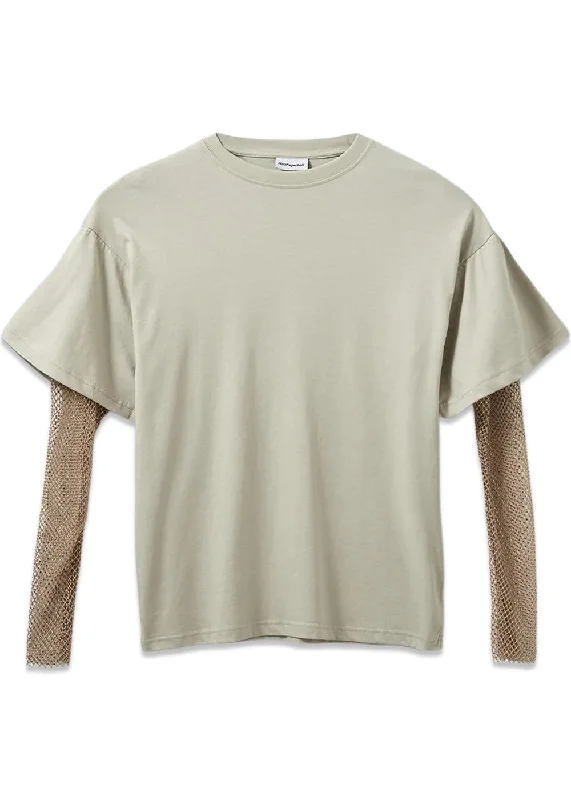 Le T-shirt - Grey Putty Mesh Blend Leather Blend Suede Blend