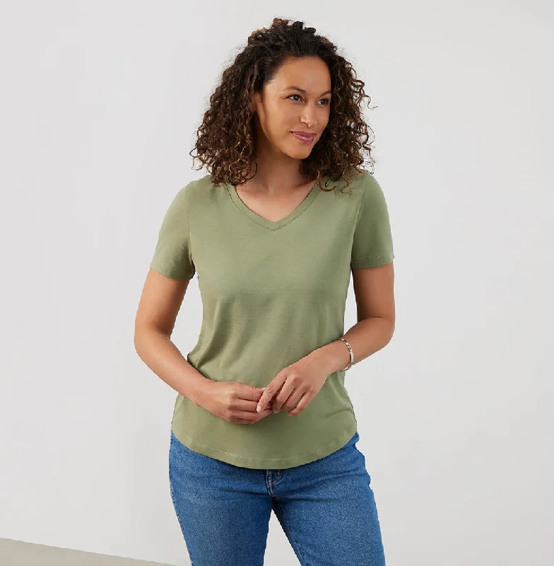Threshold V-Neck T-Shirt Standard Fit - Sage Green Welt Pockets Slit Pockets