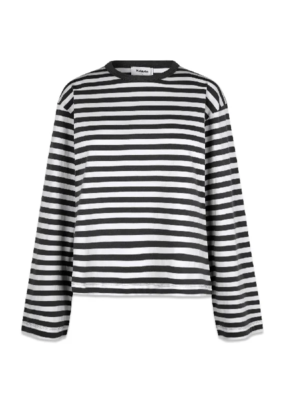 HellenMD LS stripe t-shirt - Black White Stripe Beaded Sequined Faux Fur