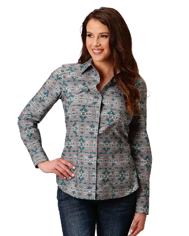 Women's Geometric Aztec Western Shirt Zippered Front Buttoned Front Snap Front