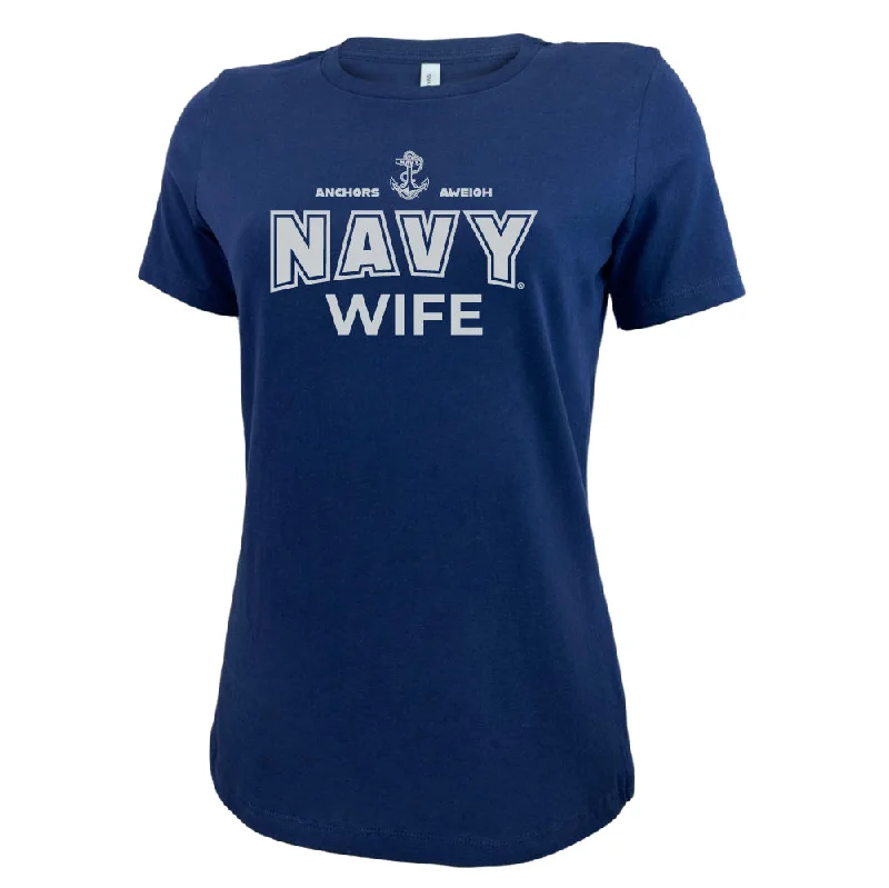 Navy Wife Ladies T-Shirt (Navy) Satin Blend Silk Blend Wool Blend