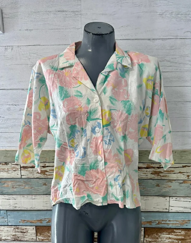 80’s Pale pink Pastel Multicolor Flower Shirt By New Departures Modern Contemporary Chic