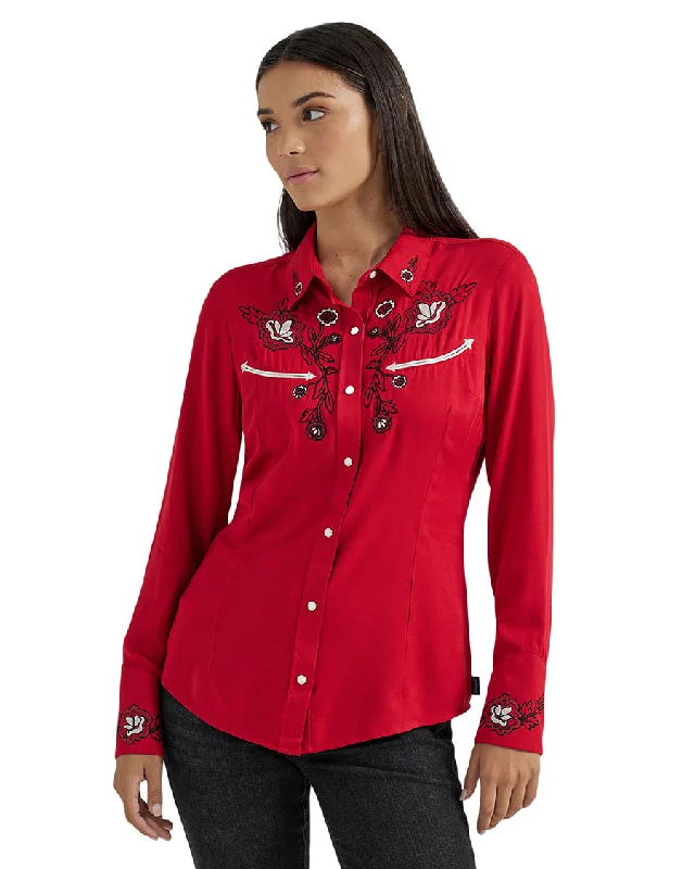 Women's Embroidered Western Yoke Shirt Fleece Nylon Spandex