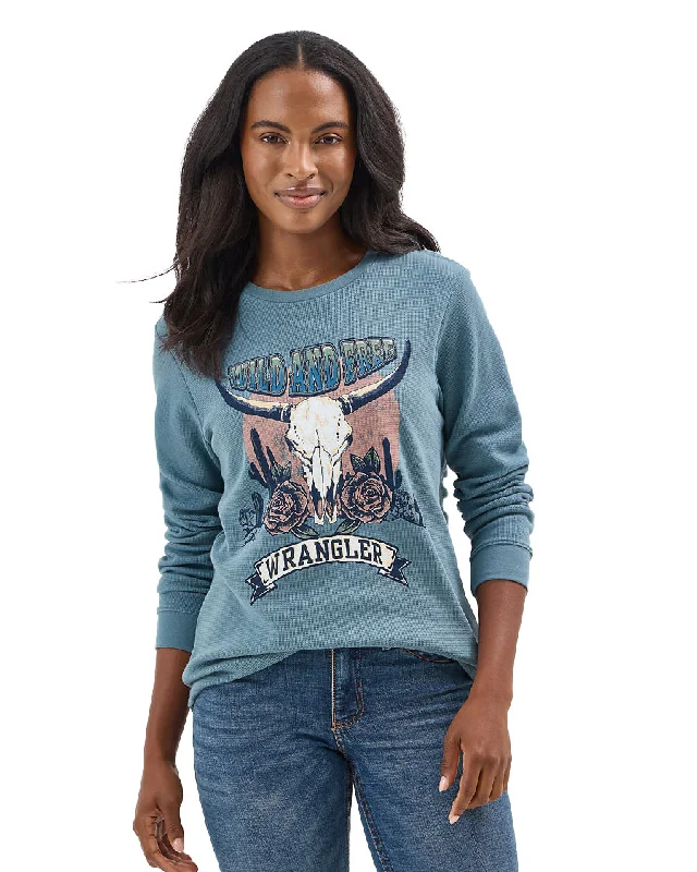 Women's Graphic Long Sleeve Thermal Regular Fit T-Shirt Real Fur Shearling Chenille