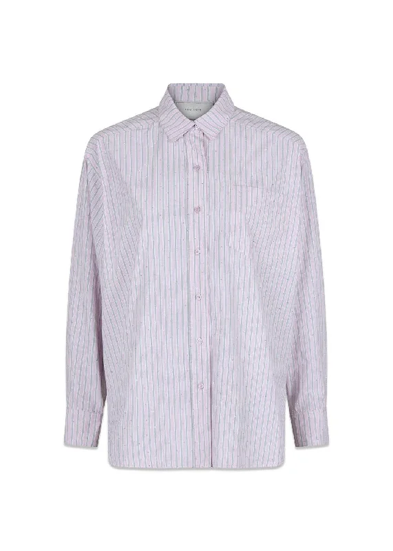 Dalma Stripe Stone Shirt - Rose Glitter Print Jacquard Patchwork
