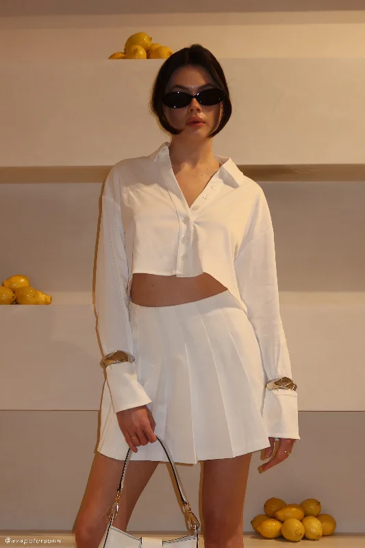 Julianna Cotton Button Up Shirt - White Lace Blend Ribbed Blend Corduroy Blend