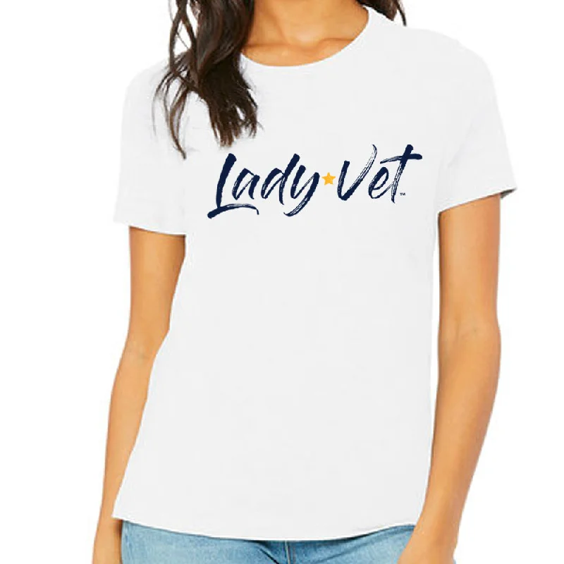 Navy Lady Vet Full Chest Logo Ladies T-Shirt Hooded Caped Shawl Collar