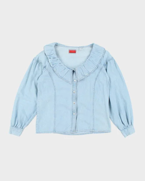 Vintage 90s Vitamin Denim Collard Shirt - M Knit Fabric Woven Fabric Fleece Fabric